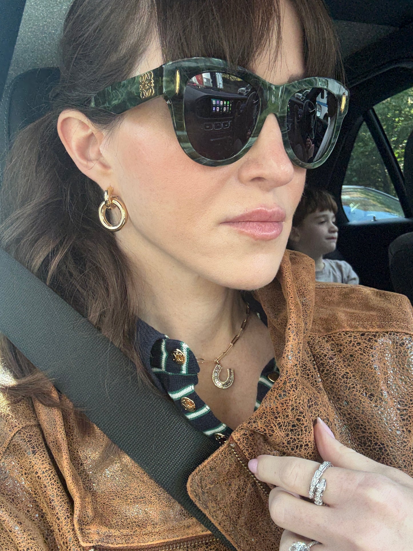 Gold Hoop Earrings with Dangle Ring