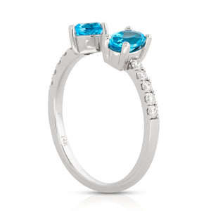 Blue Topaz and Diamond U Shape Ring - Two