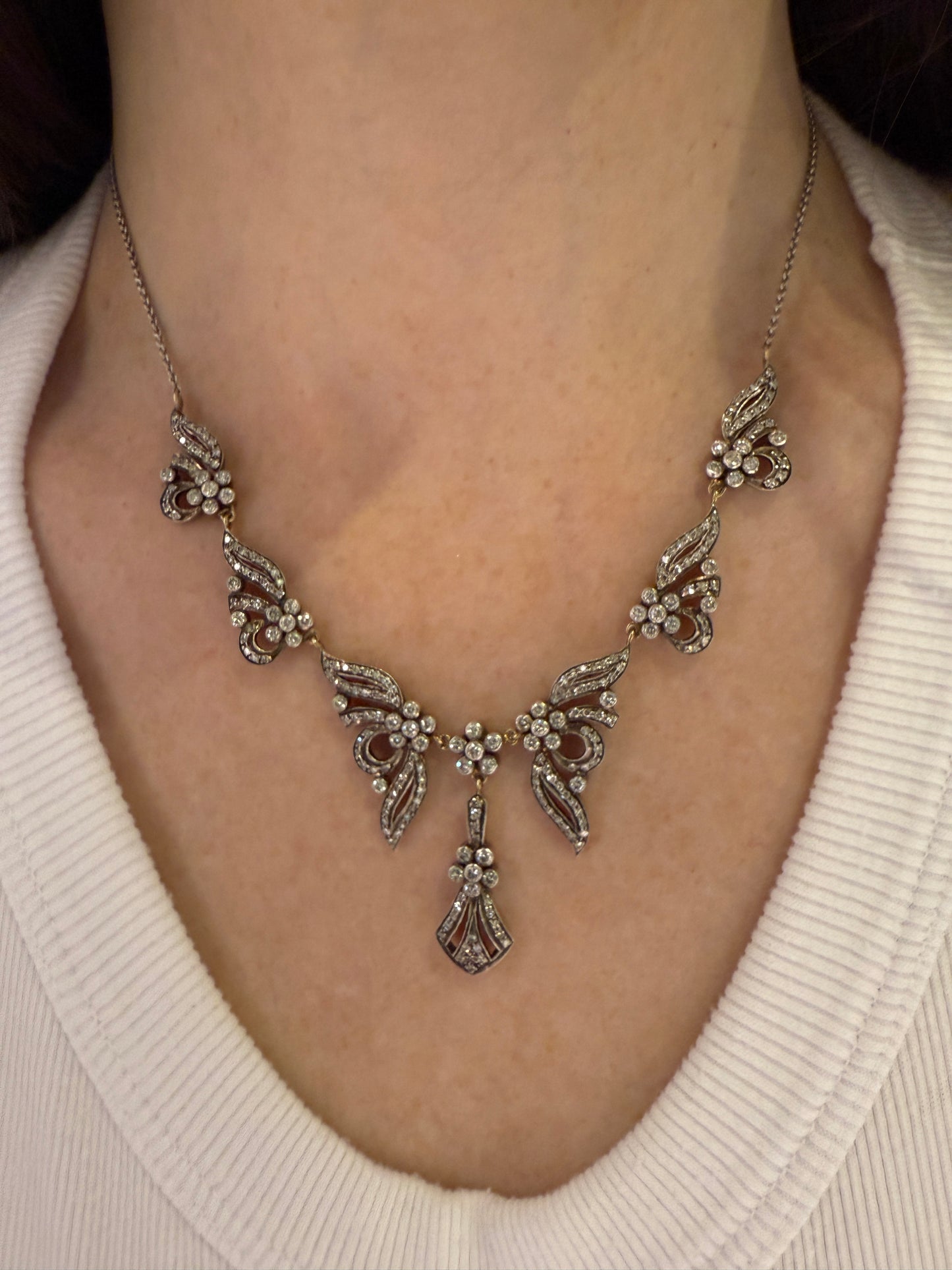 Estate Yellow Gold and Silver Antique Necklace