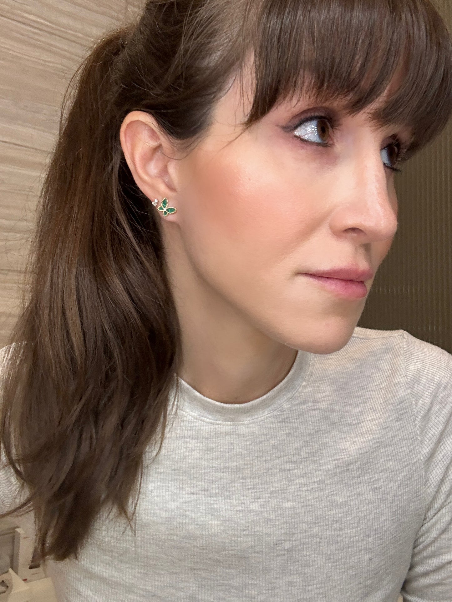 Small Diamond and Malachite Butterfly Earrings