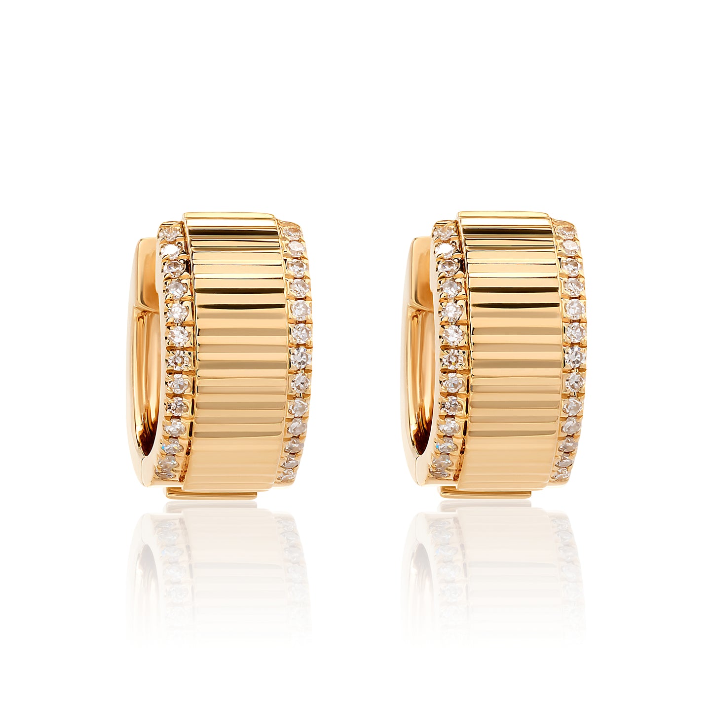 Fluted Style Diamond Hoop Earrings