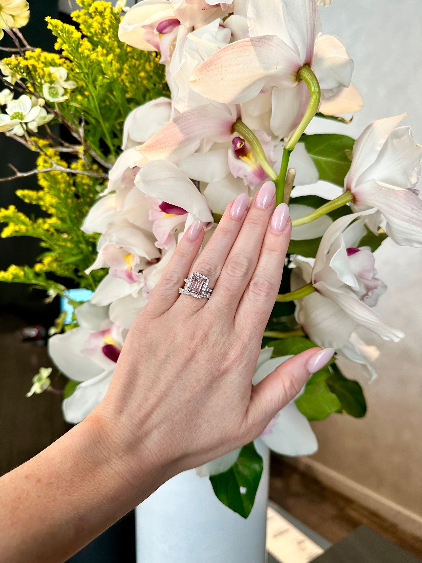 Single Diamond Halo Morganite Ring