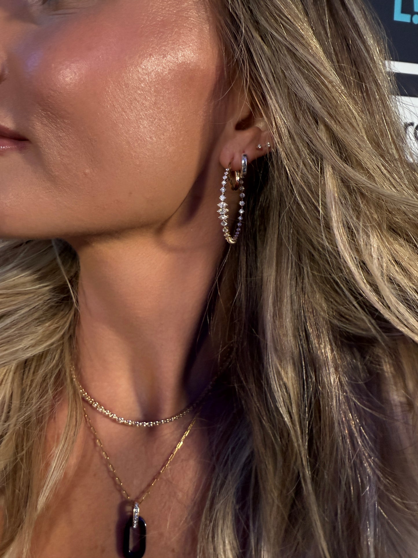 Marquise and Round Diamond Hoop Earrings