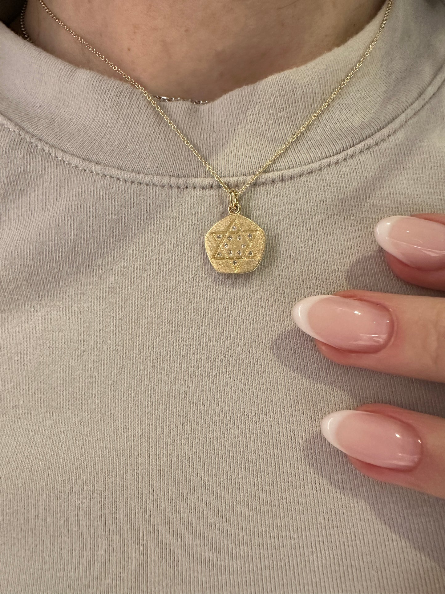 Star of David Disc Diamond Pendant