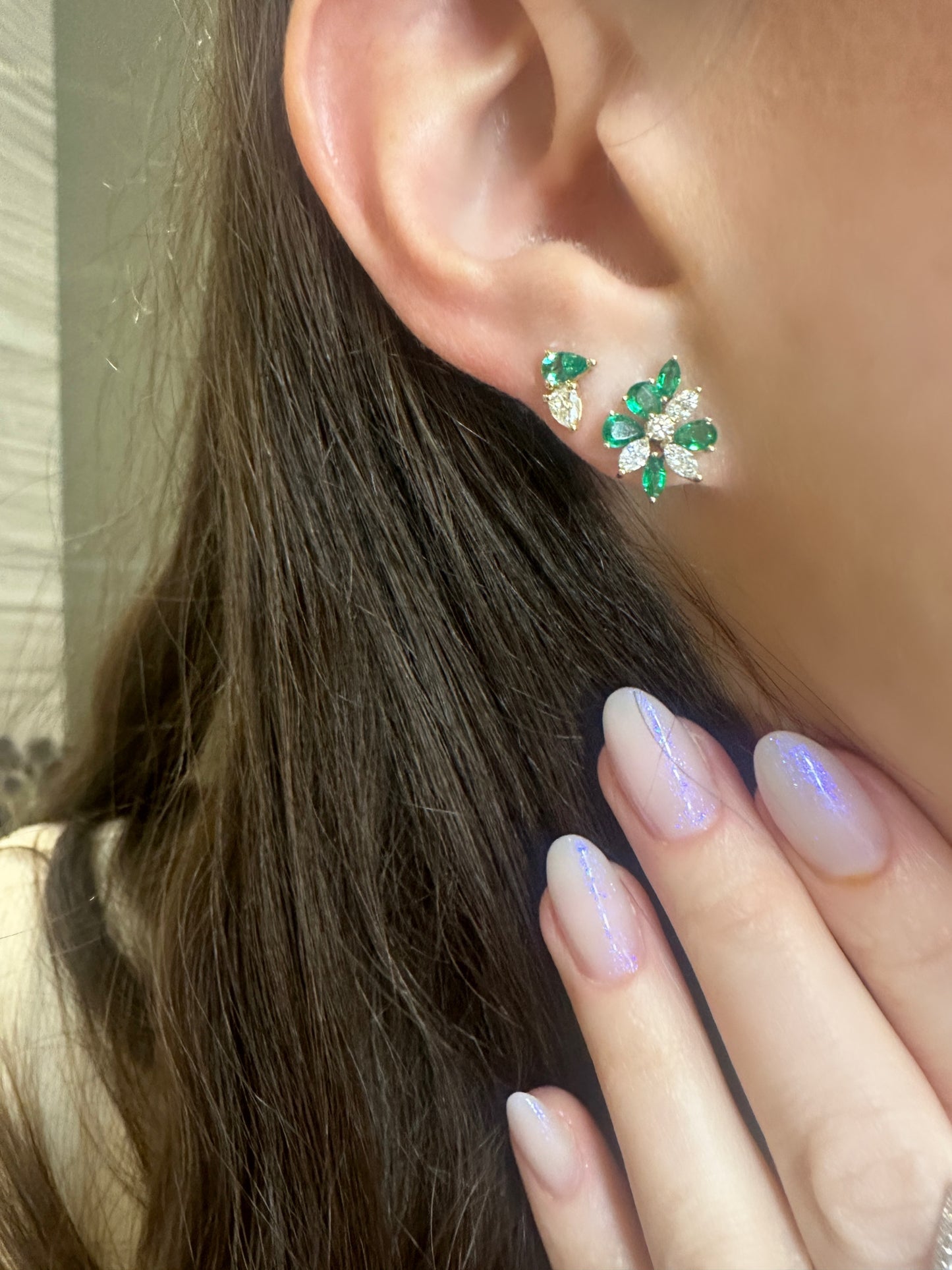 Emerald and Diamond Cluster Earrings