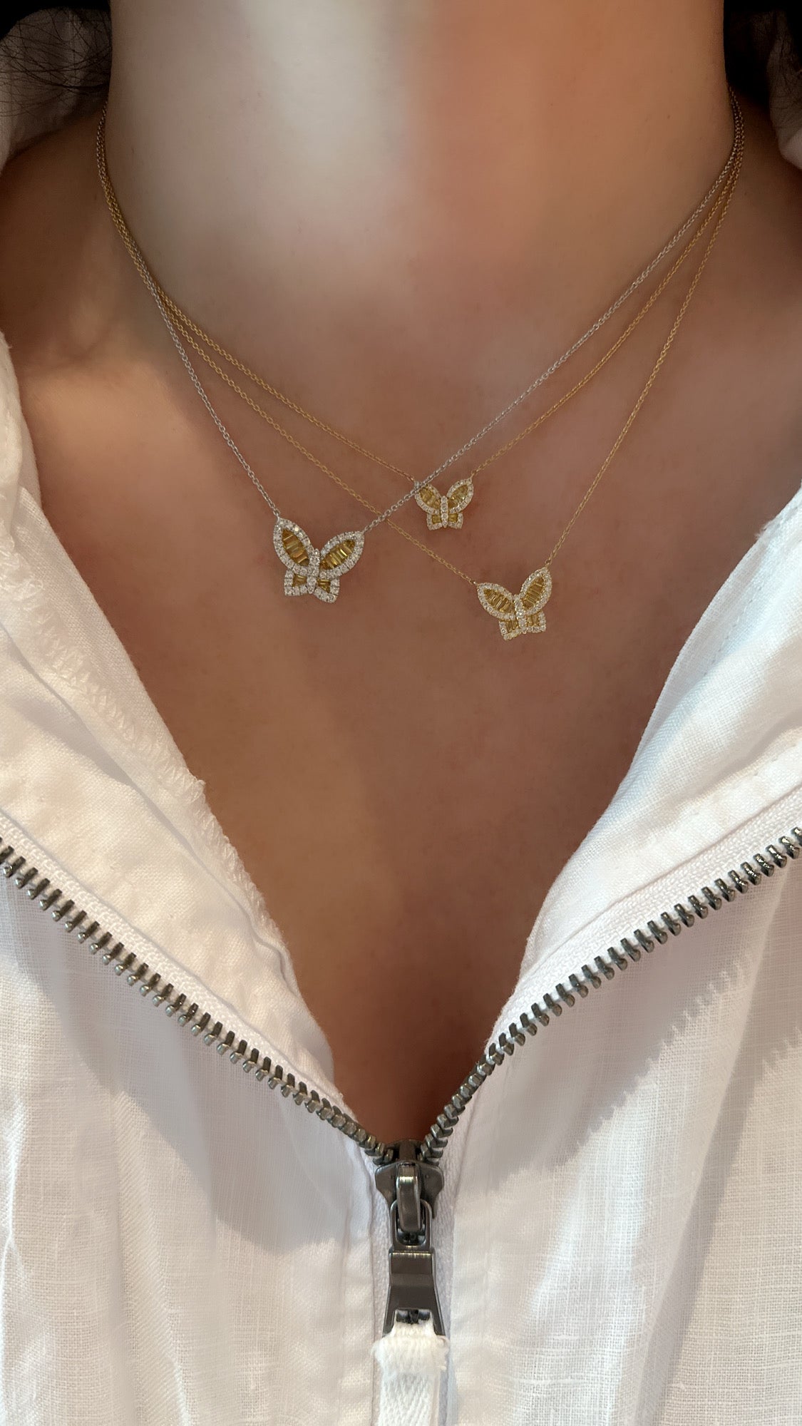 Medium Yellow Sapphire and Diamond Butterfly Pendant