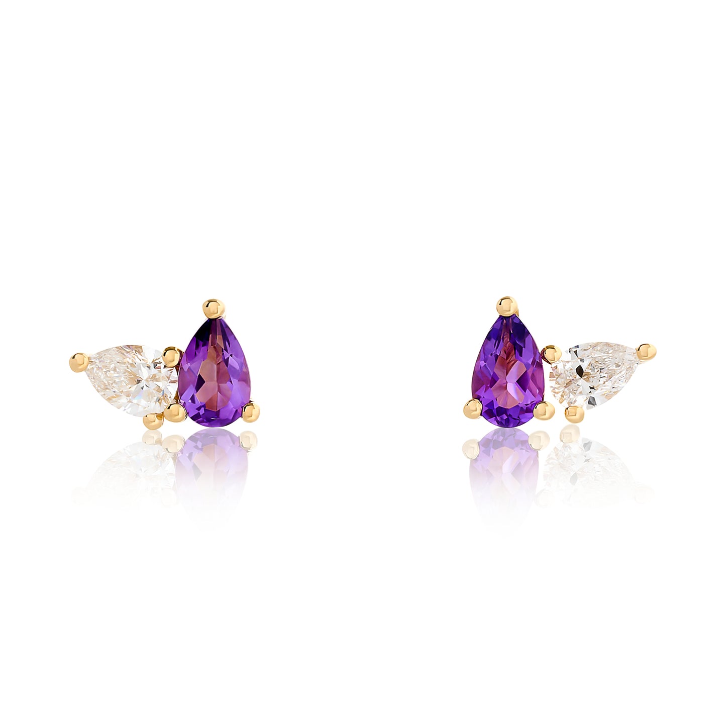 Toi Et Moi Diamond and Amethyst Birthstone Stud Earrings