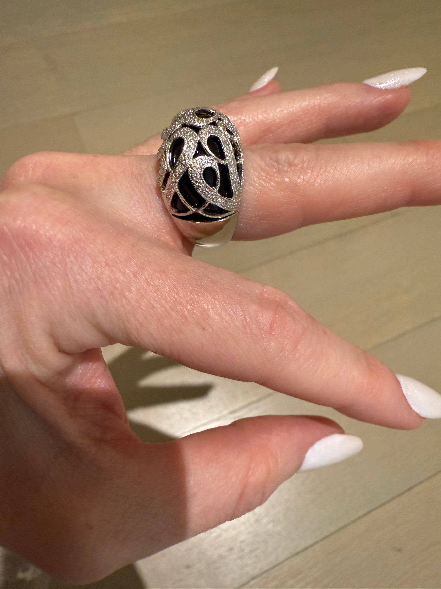 Estate Onyx and Diamond Dome Ring