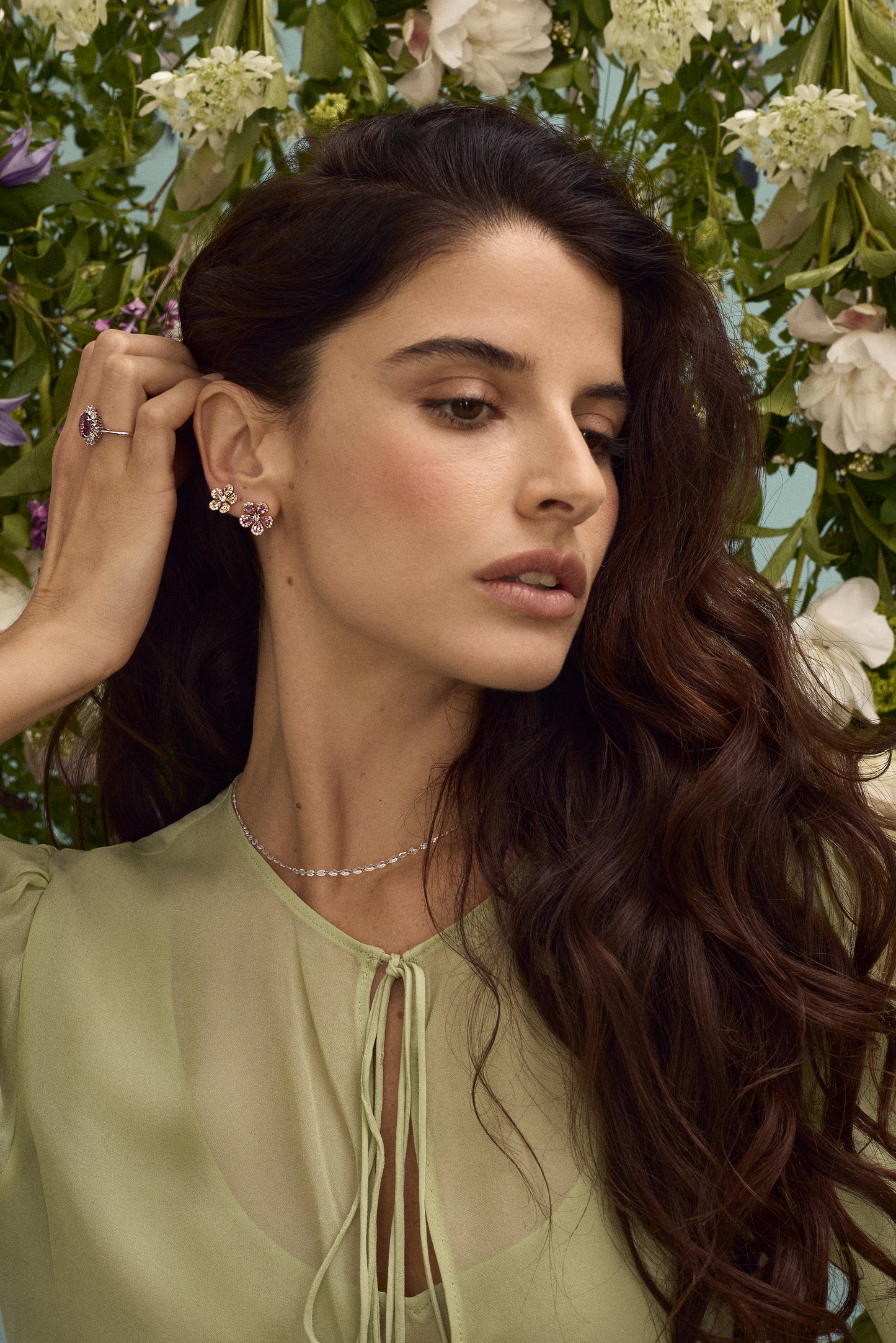 Pink Sapphire Rose Cut and Diamond Flower Earrings