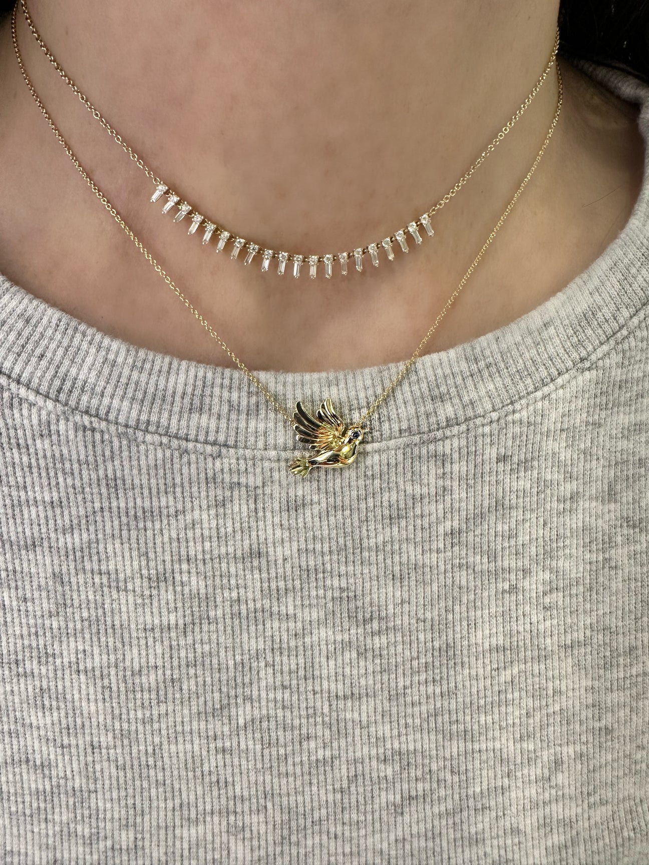 Petite Round and Baguette Diamond Spike Necklace