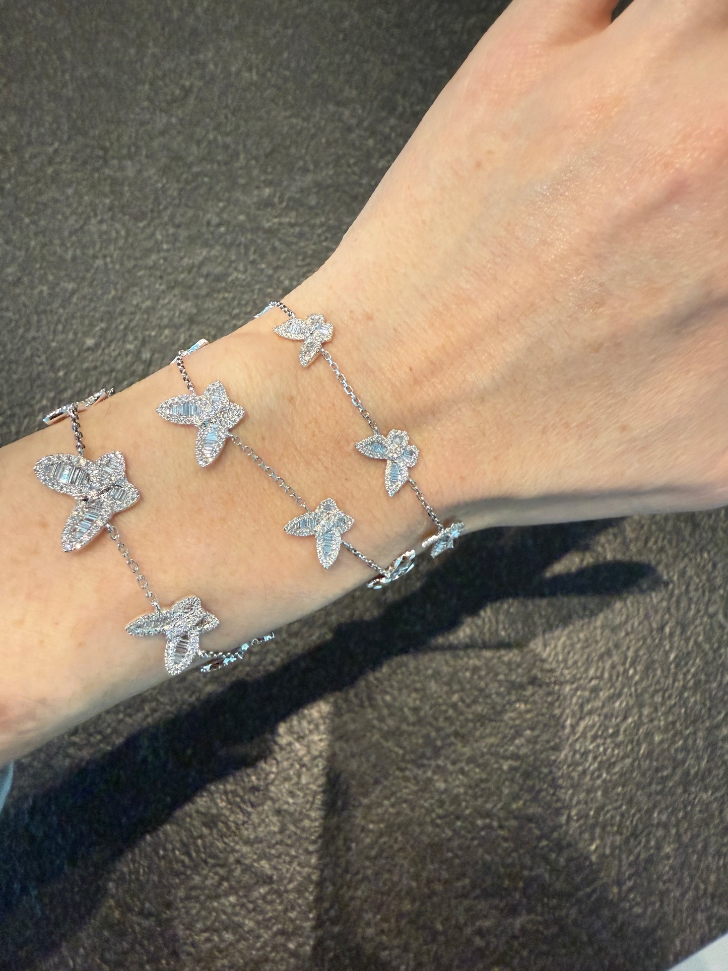 Three Medium and Two Petite Five Butterfly Diamond Bracelet