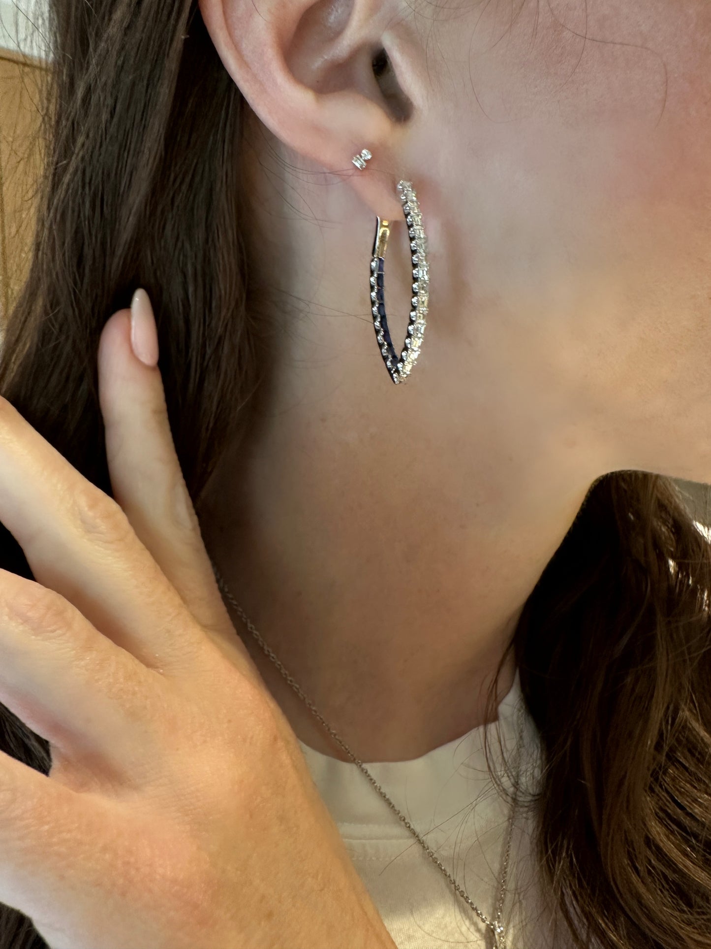 Marquise Shape Sapphire and Diamond Hoops