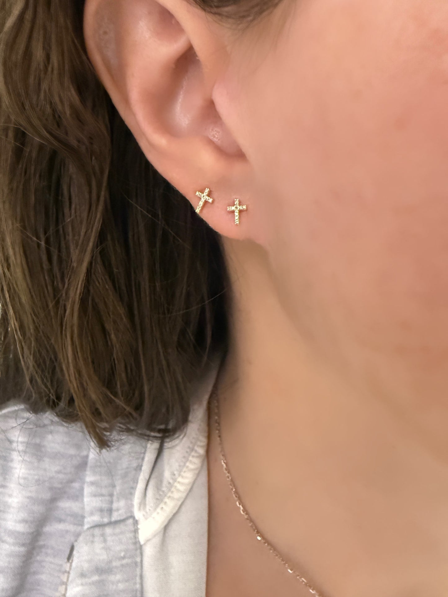 Petite Stud Diamond Cross Earrings