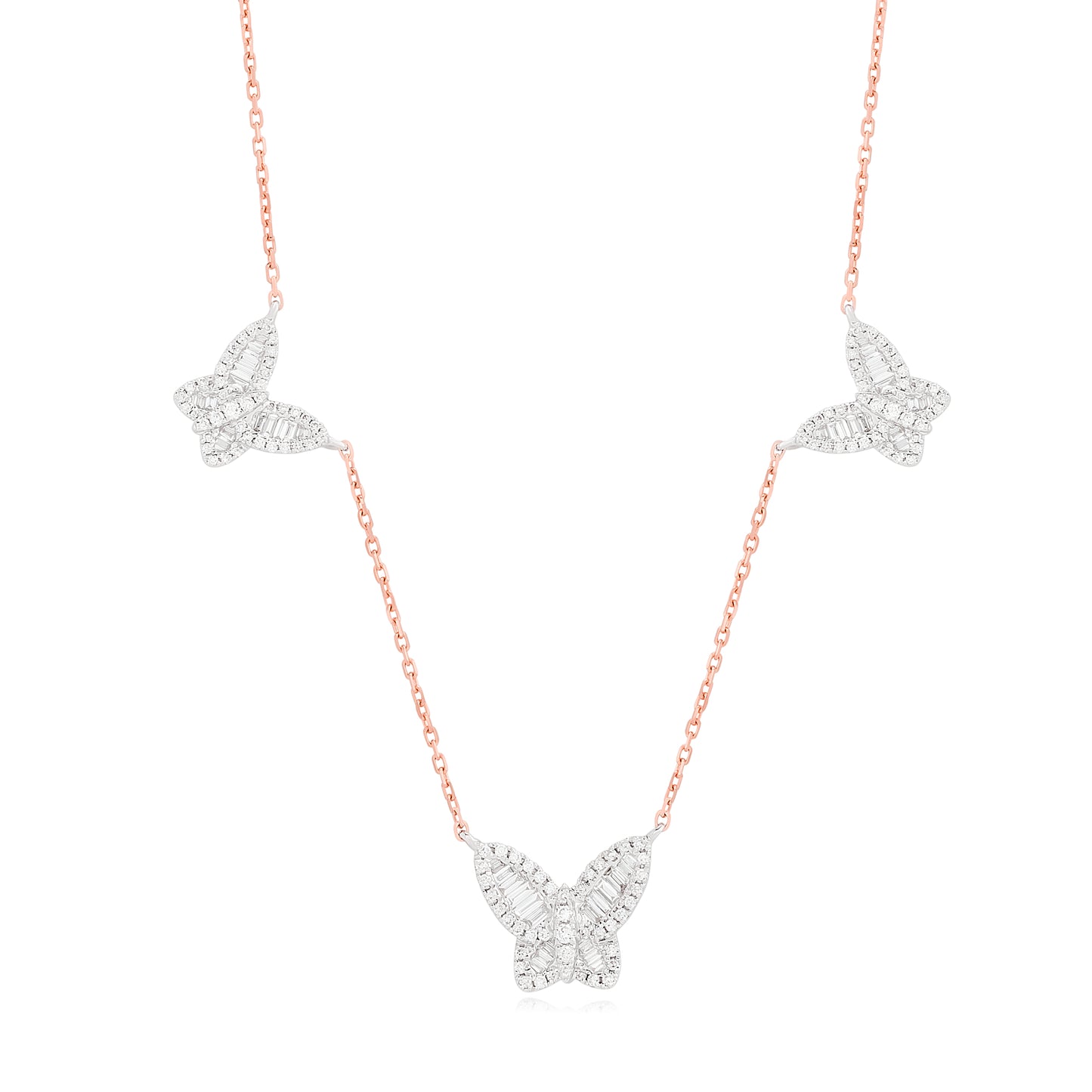 Triple Butterfly Diamond Two Tone Necklace