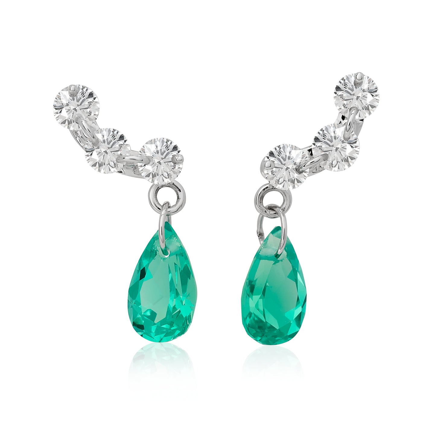 Curved Diamond and Emerald Floating Stud Earrings