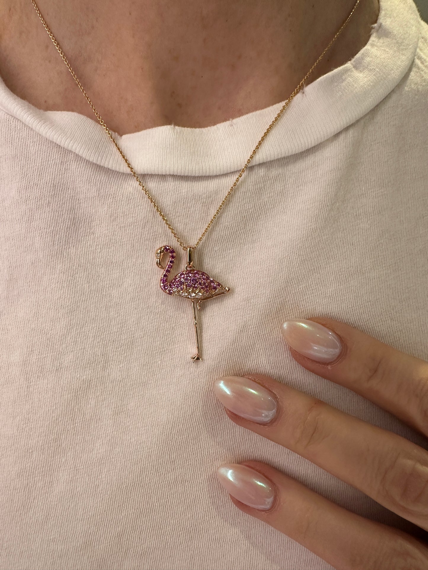 Pink Sapphire and Diamond Flamingo Pendant