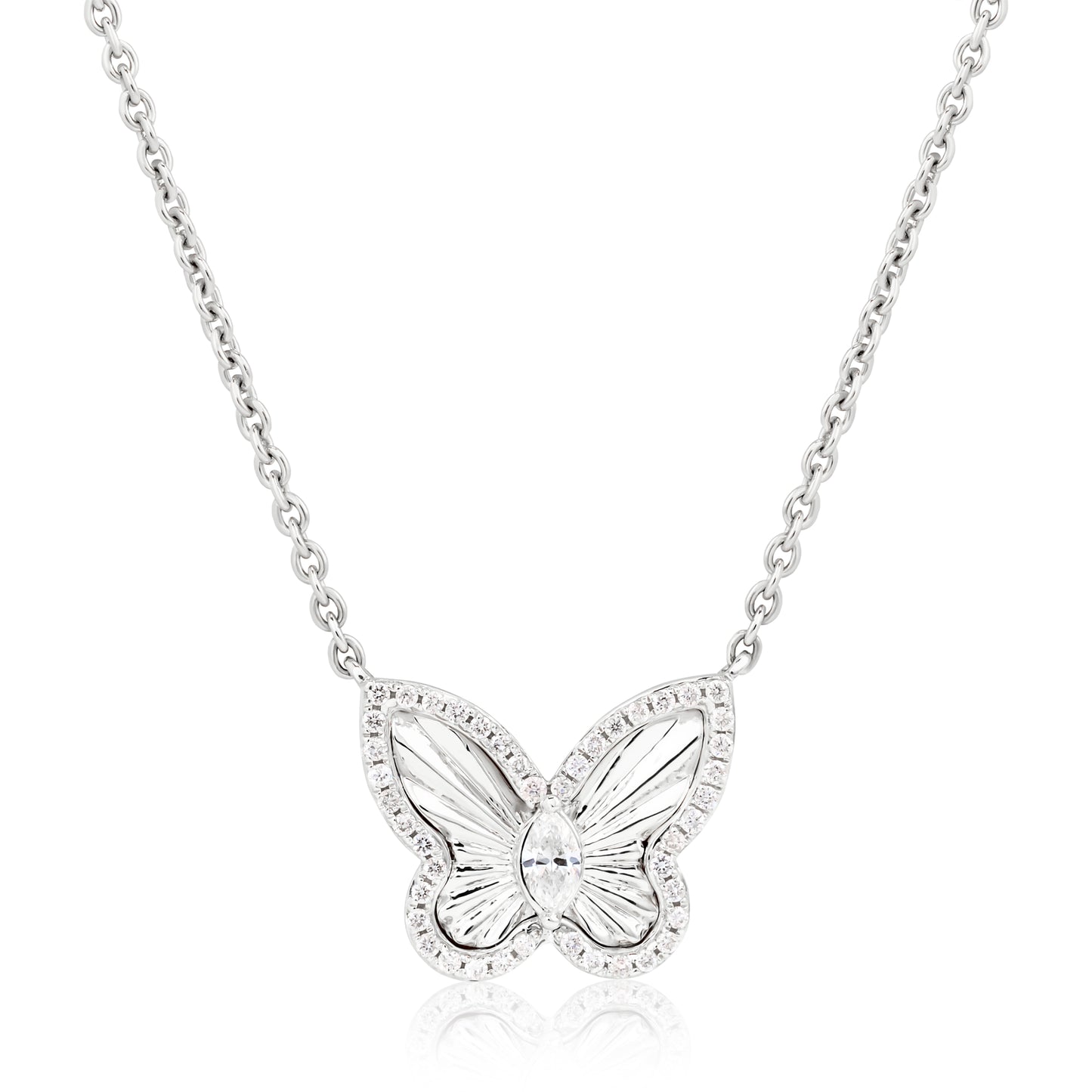 Fluted Gold and Diamond Butterfly Pendant