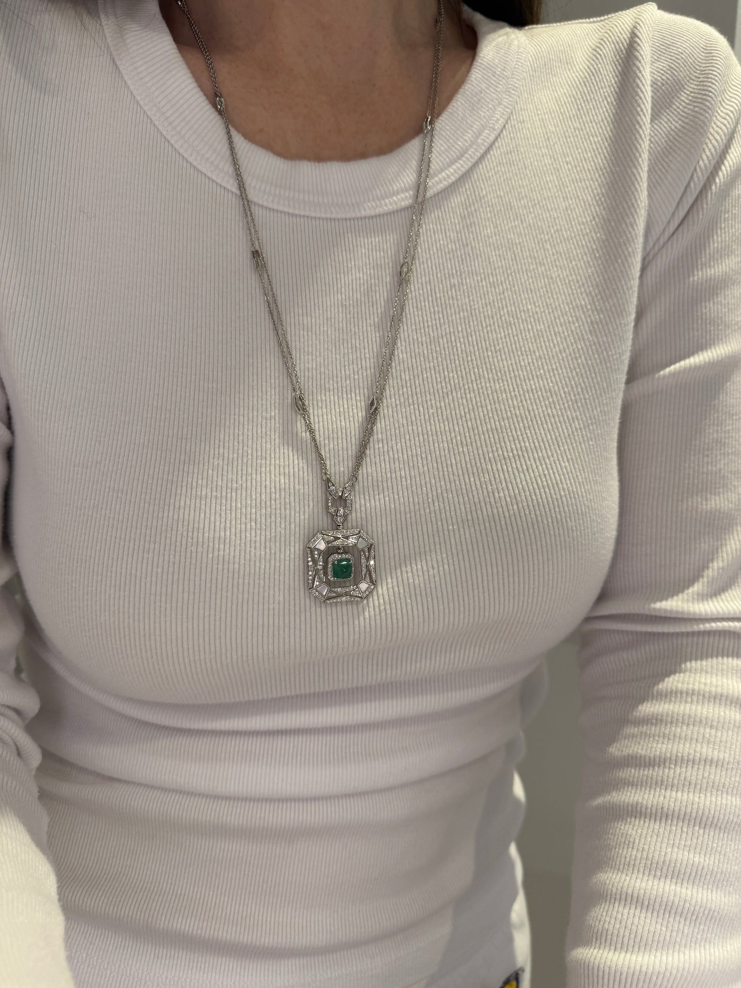 Emerald, Diamond and Mother of Pearl Necklace