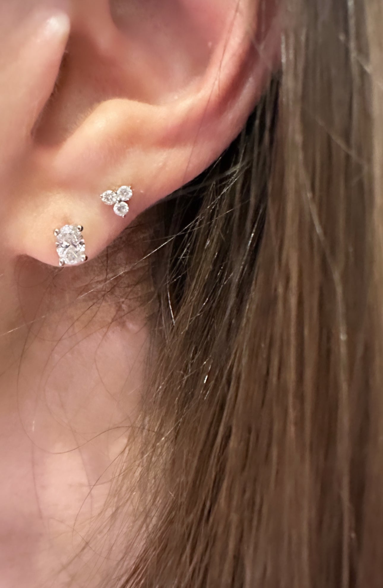 Trio Diamond Flat Back Stud Earring