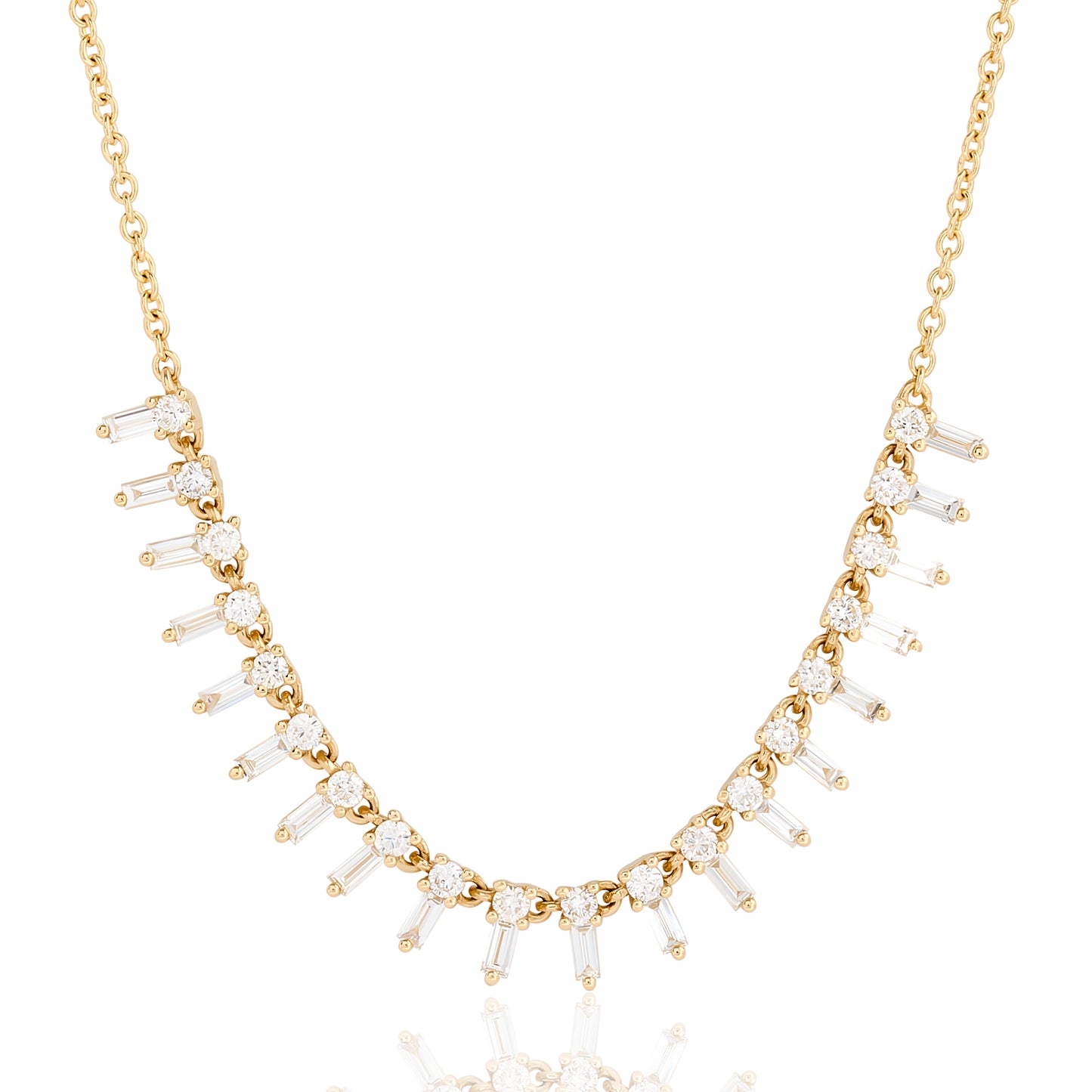 Petite Round and Baguette Diamond Spike Necklace