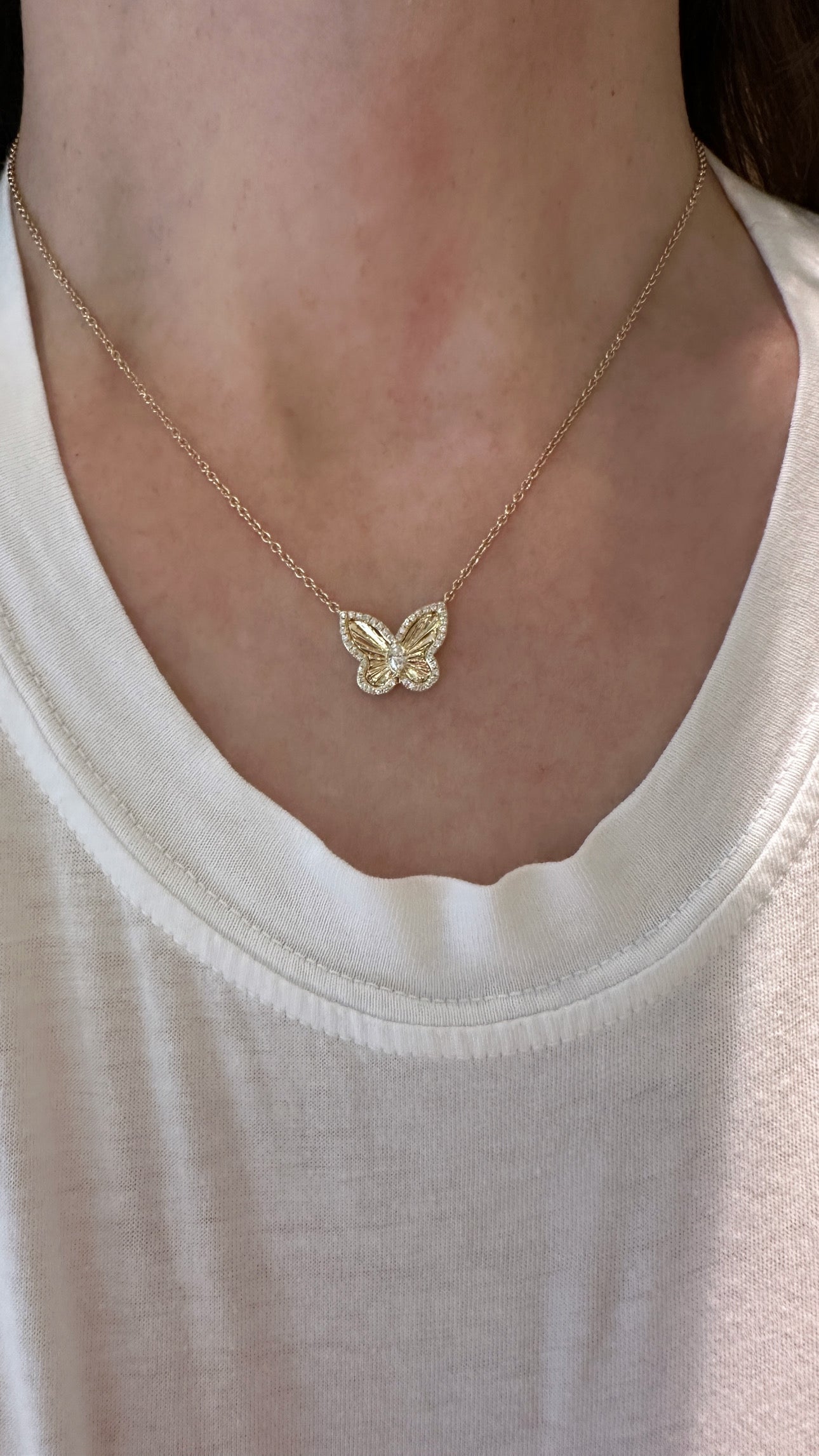 Fluted Gold and Diamond Butterfly Pendant