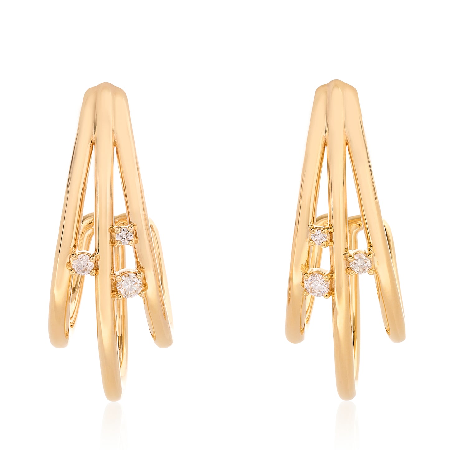 Large Triple Gold Diamond Hoop Earrings