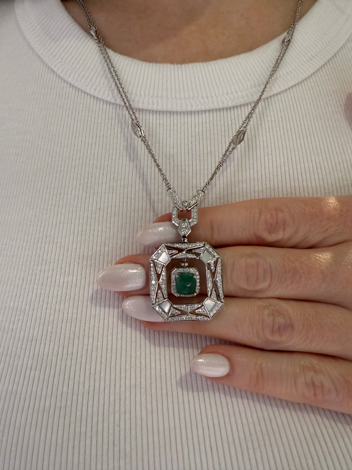 Emerald, Diamond and Mother of Pearl Necklace