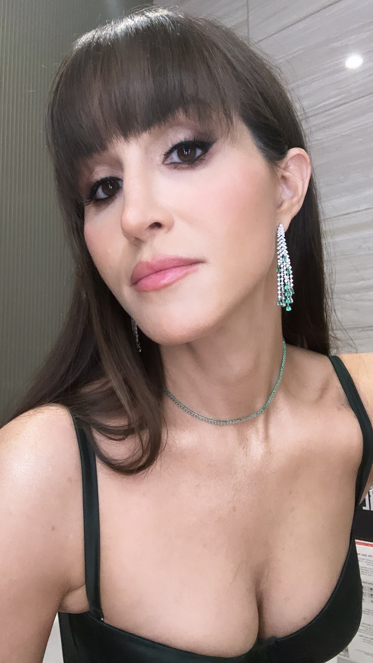 Water Fall Green Emerald and Diamond Dangle Earrings