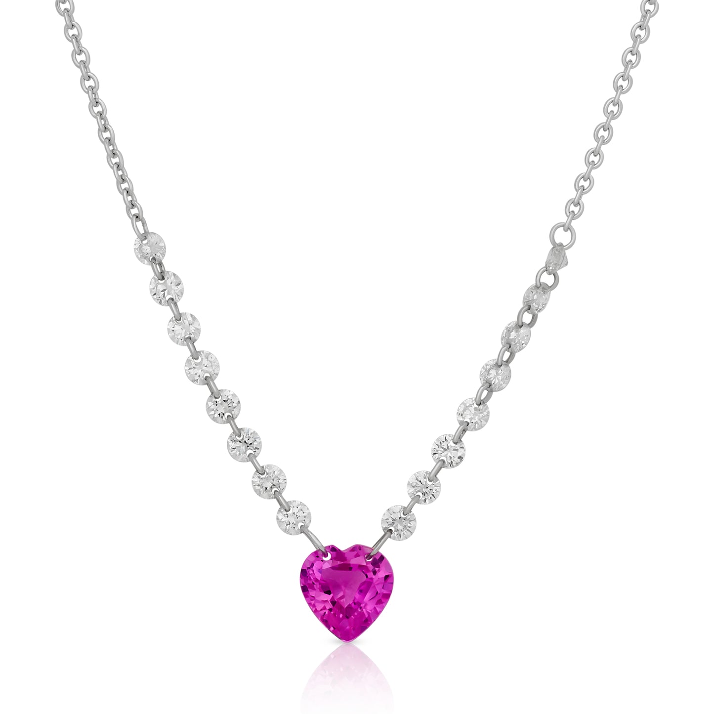 Heart Shape Pink Sapphire and Diamond Floating Necklace