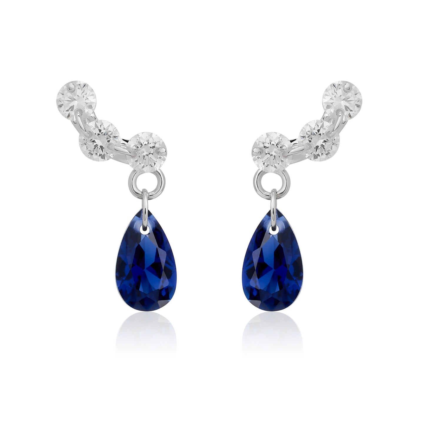 Curved Diamond and Blue Sapphire Curved Earrings