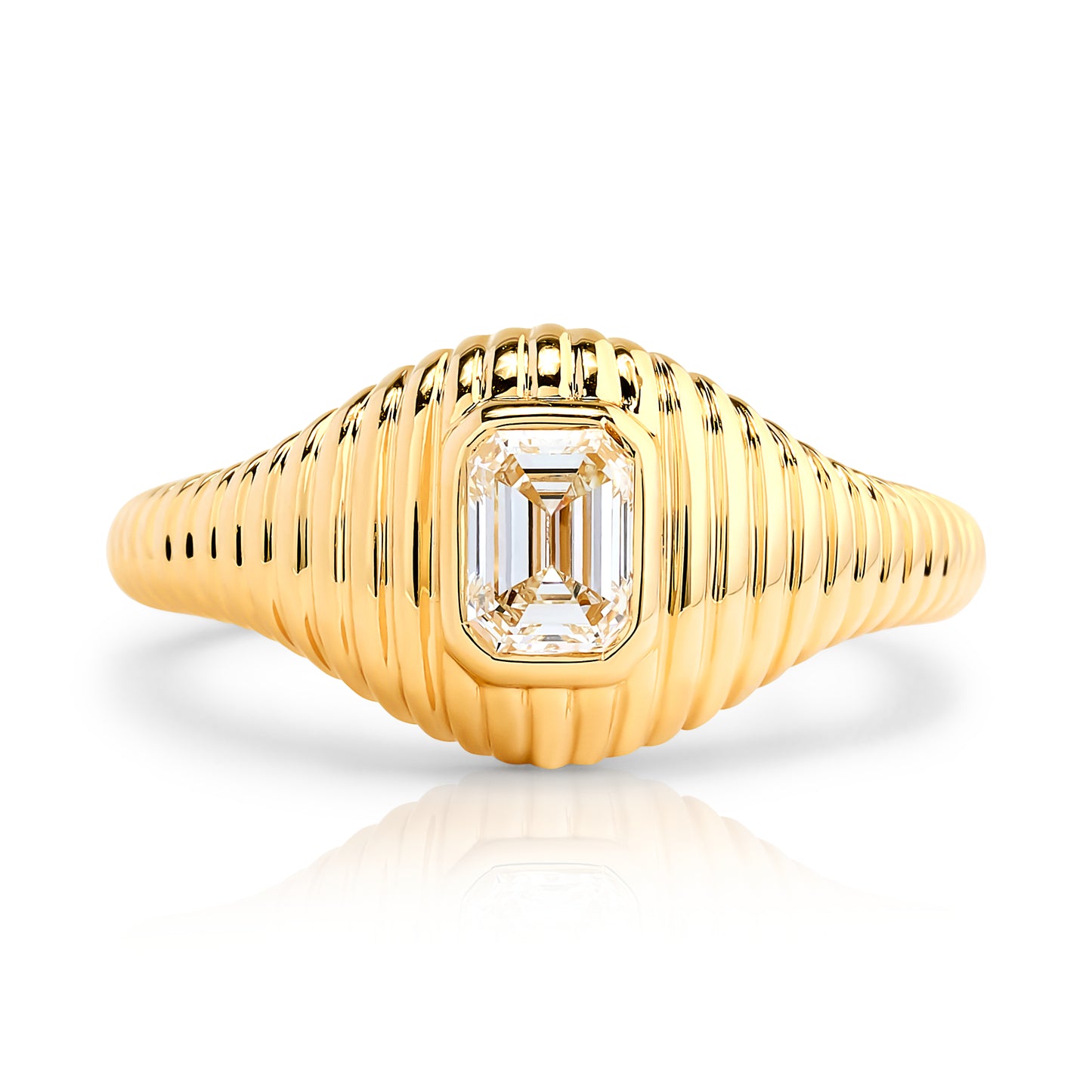 Fluted Emerald Cut Diamond Ring