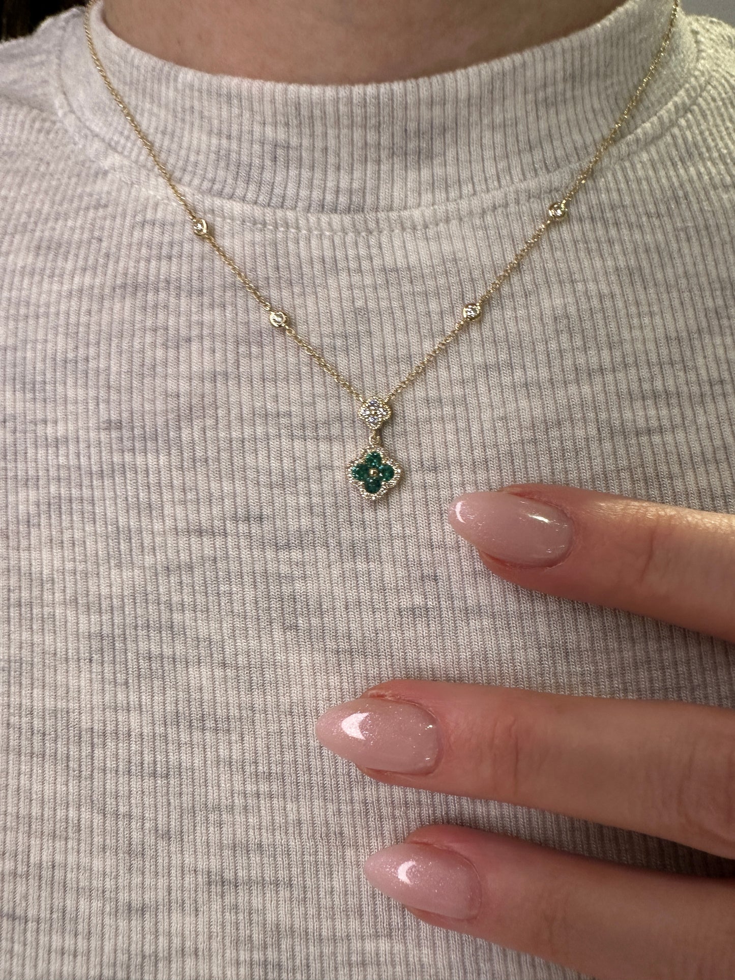 Double Dangle Diamond Emerald Clover By The Yard Necklace