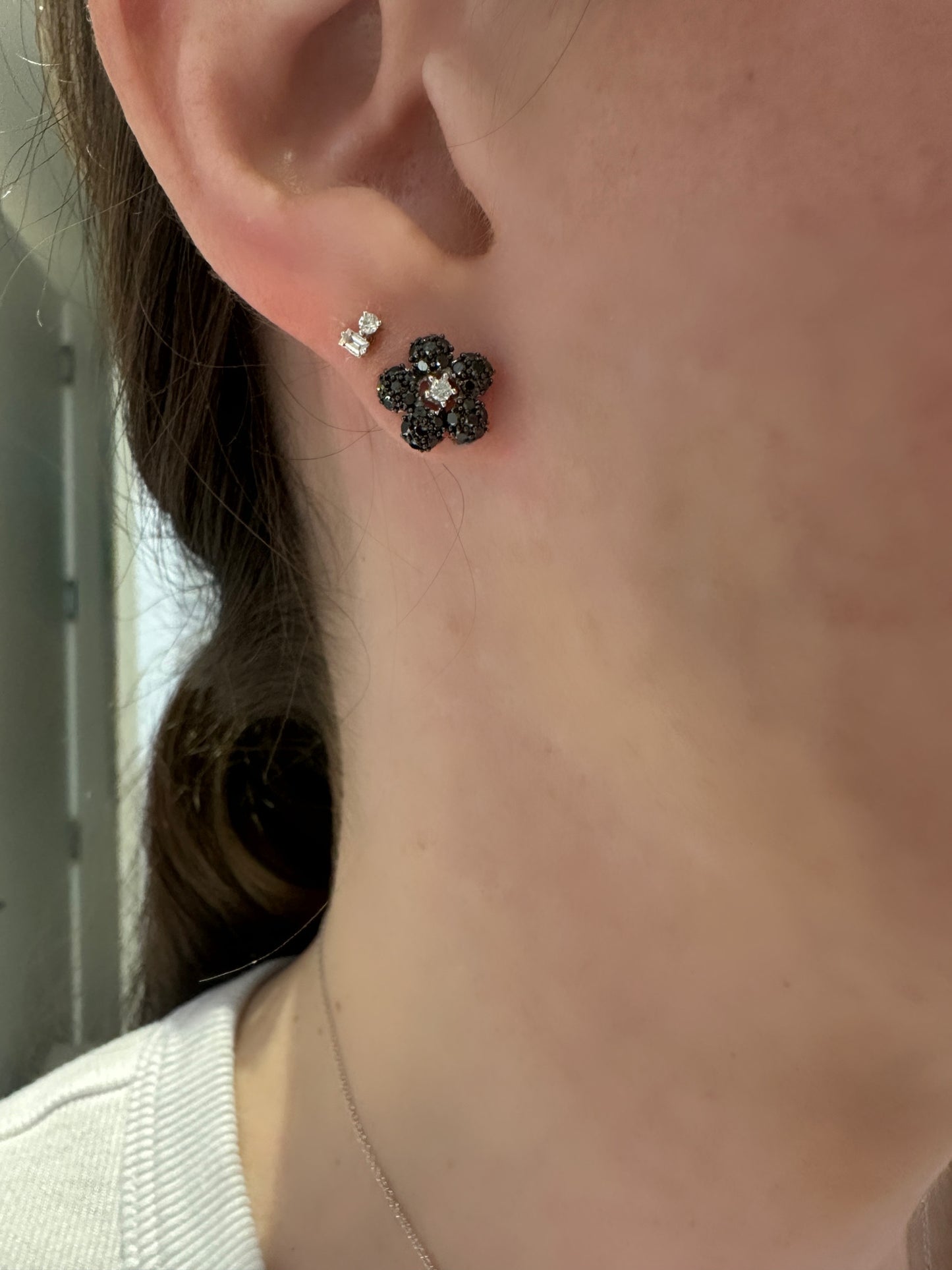 Small Black and White Vibrant Flower Earrings