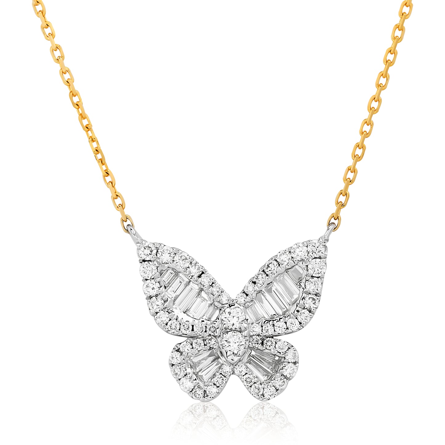 Two Tone Diamond Romantic Butterfly Pendant In Size 3