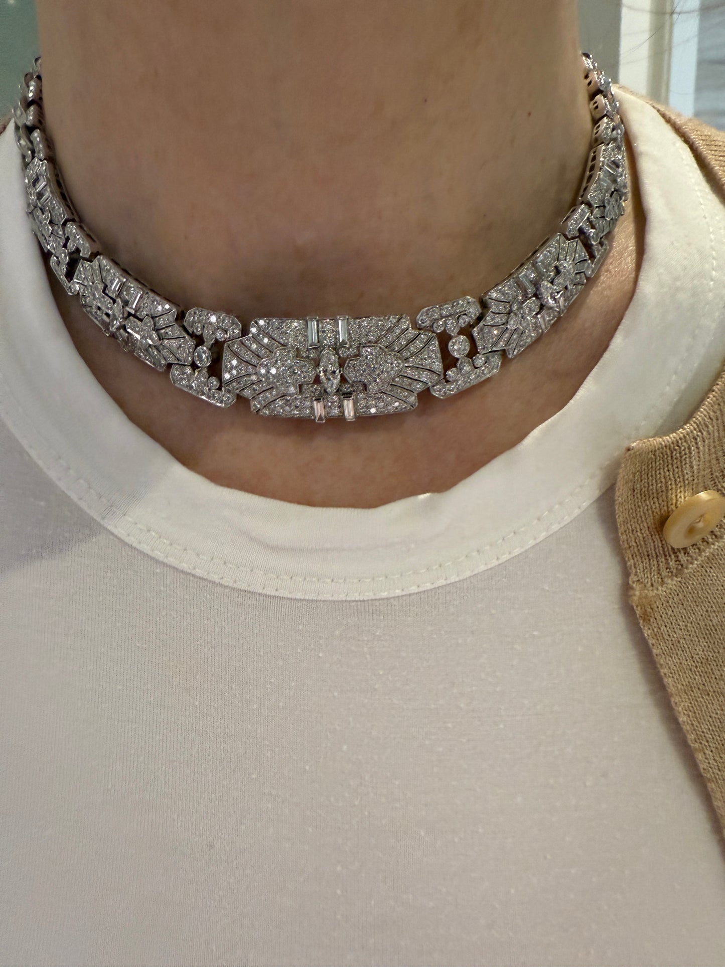 Antique Platinum Pave Set Diamond Necklace