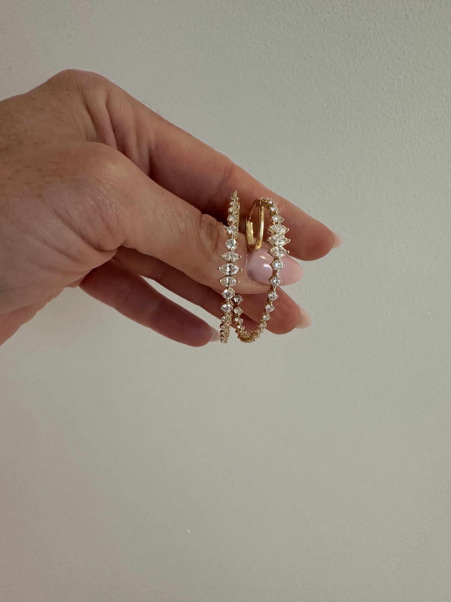 Marquise and Round Diamond Hoop Earrings
