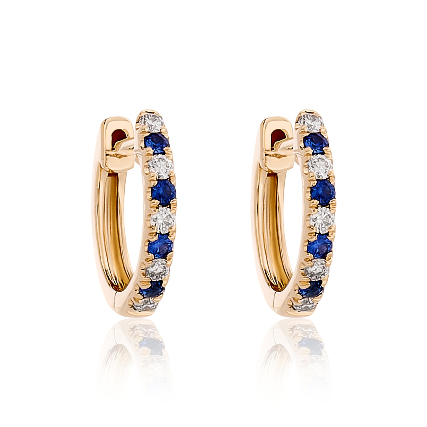 Alternating Diamond and Sapphire Petite Hoop Earrings