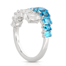 Load image into Gallery viewer, Emerald Cut Aquamarine and White Topaz Bypass Ring - Two