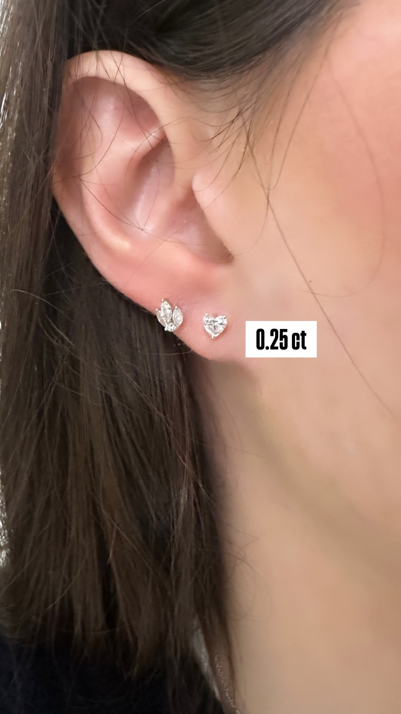 Diamond Flat back Heart Stud Earring