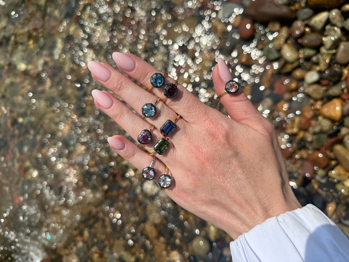 Blue Topaz Ring with Black Rhodium