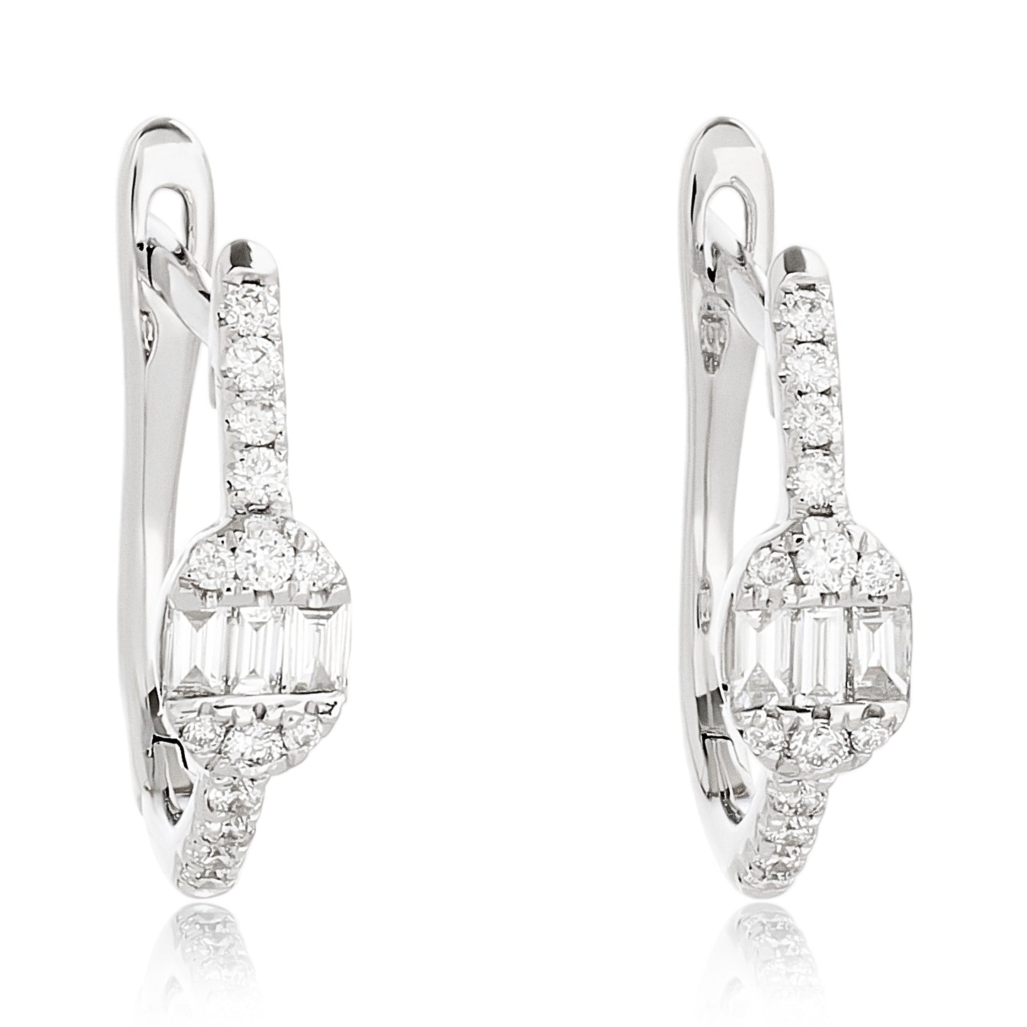 Round and Baguette Diamond Mini Hoop Earrings