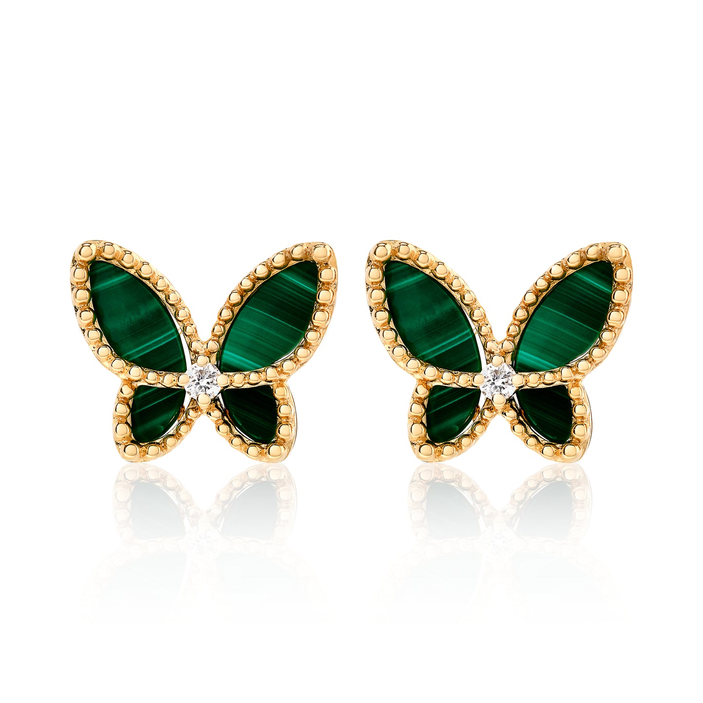 Small Diamond and Malachite Butterfly Earrings