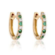 Load image into Gallery viewer, Alternating Diamond and Emerald Petite Hoop Earrings