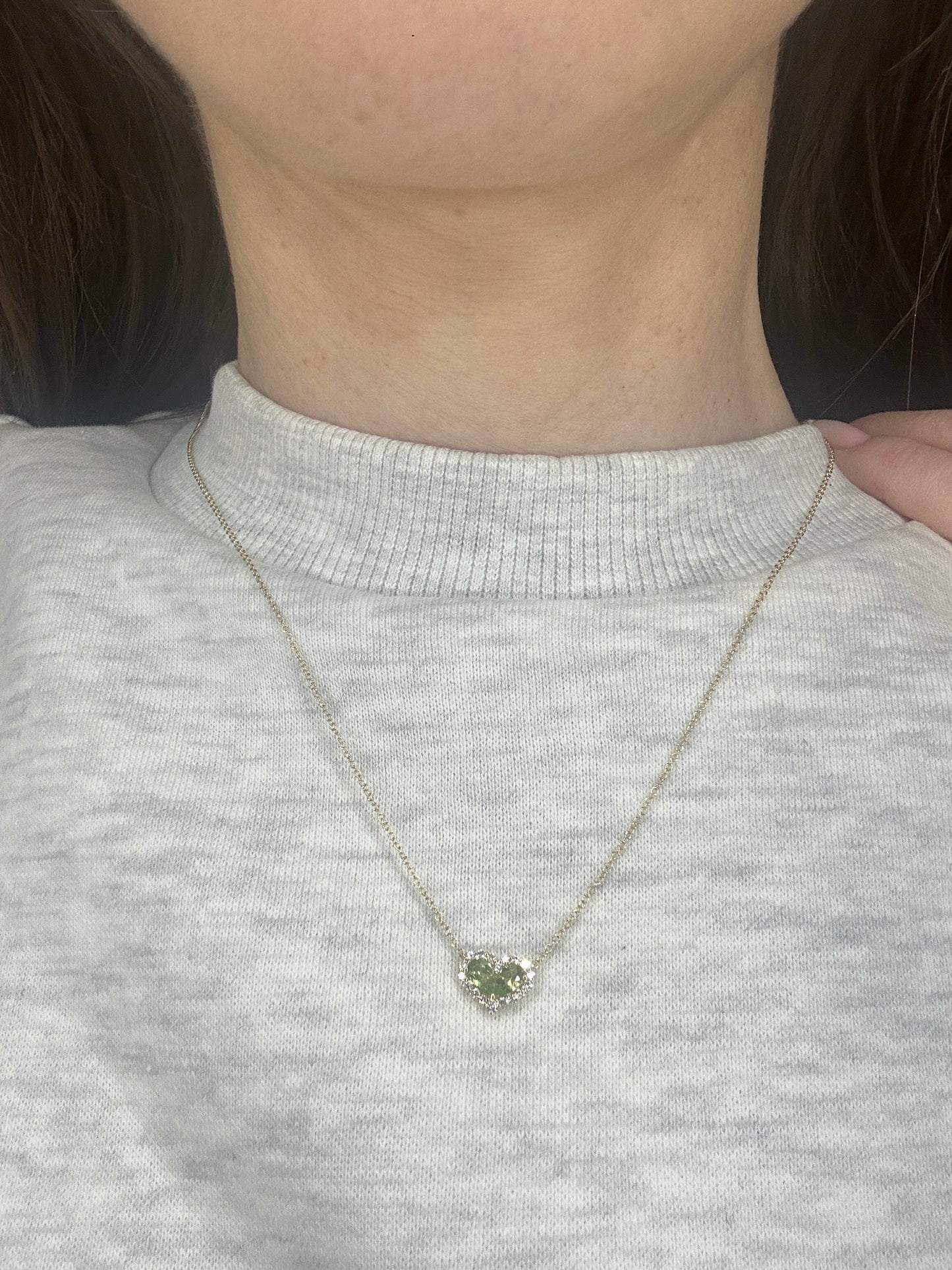 Chubby Peridot and Diamond Heart Pendant - Two