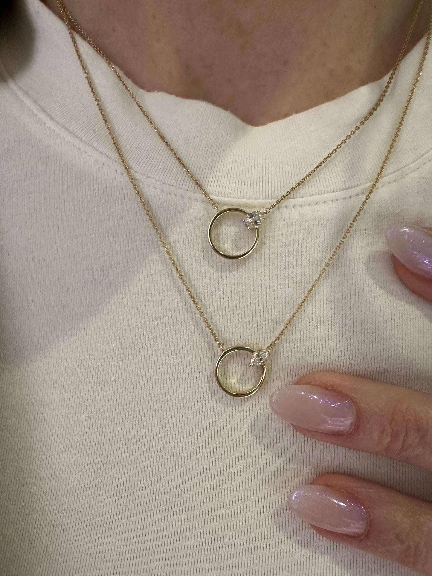 Open Circle Oval Diamond Pendant