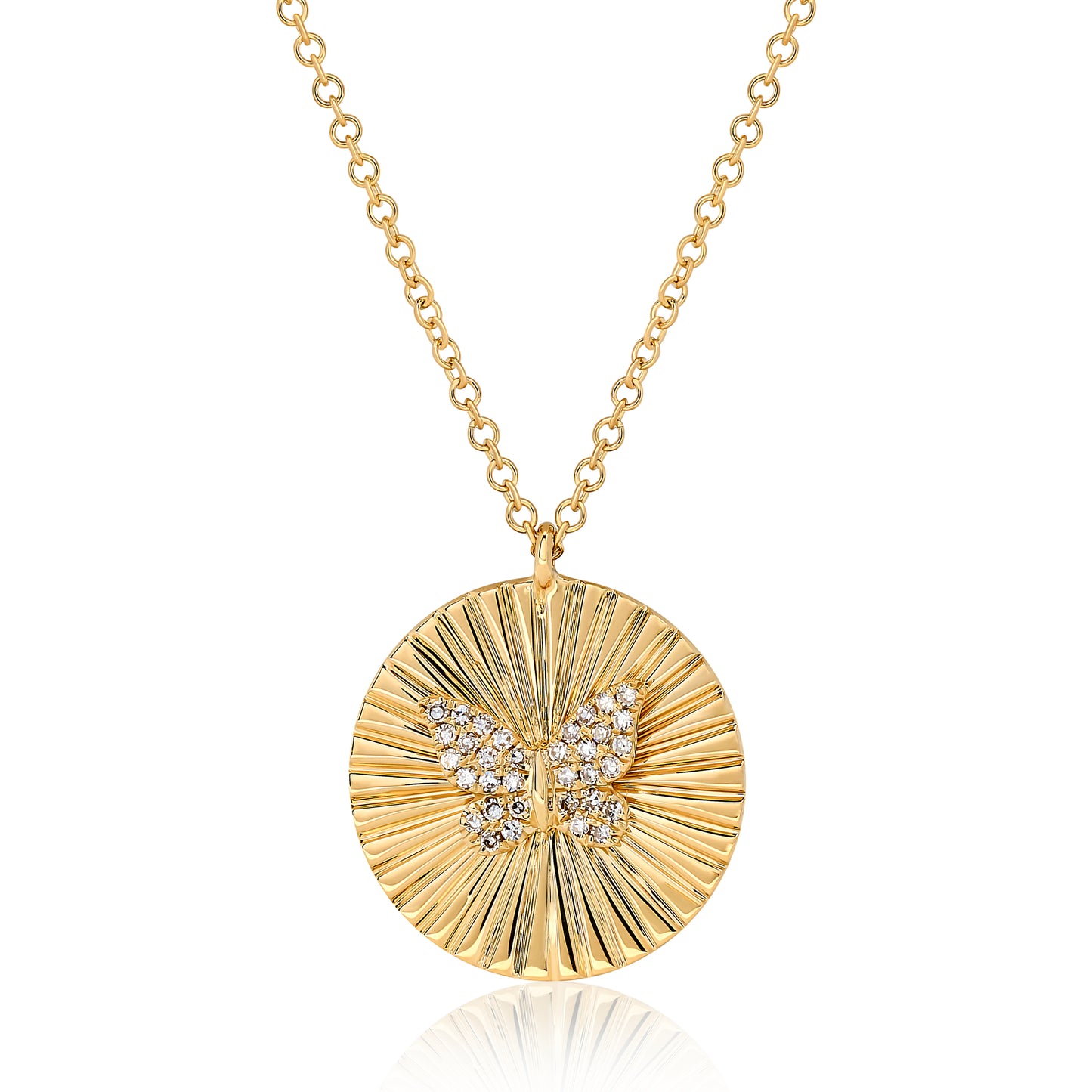 Fluted Diamond Butterfly Disc Pendant