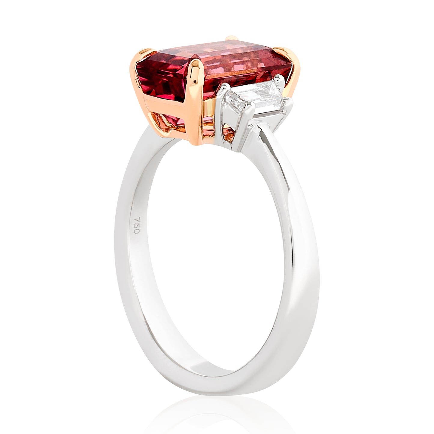 Three Stone Pink Tourmaline and Diamond Ring - Two