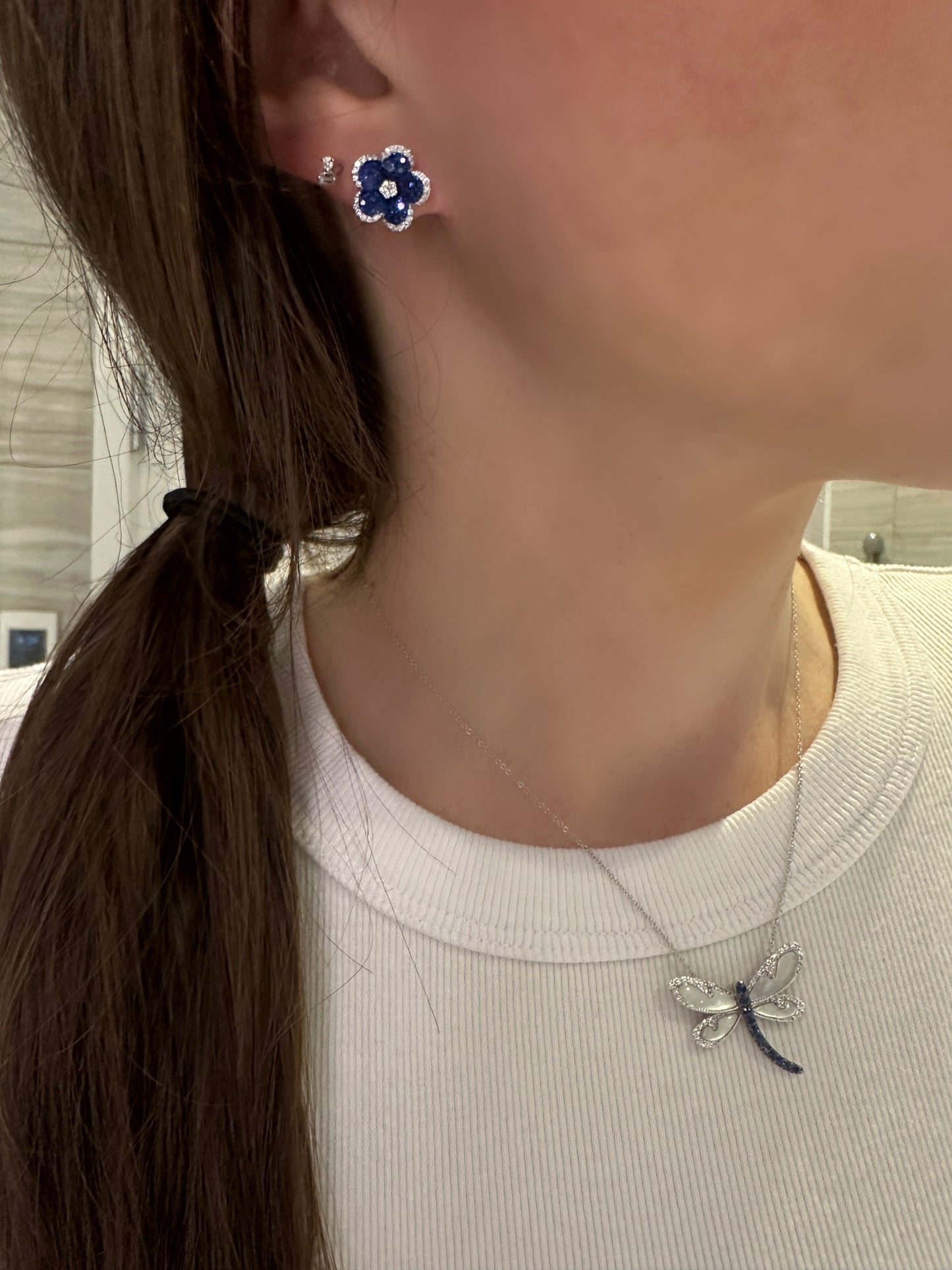 Blue Sapphire and Diamond Vibrant Flower Earrings.