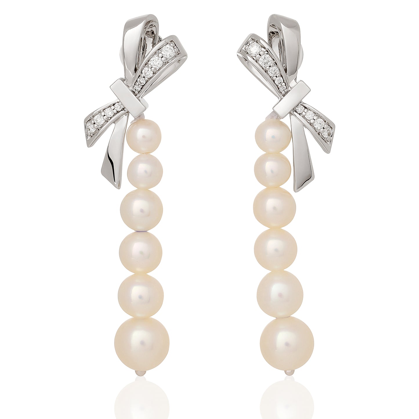 Diamond Bow and Pearl Earrings
