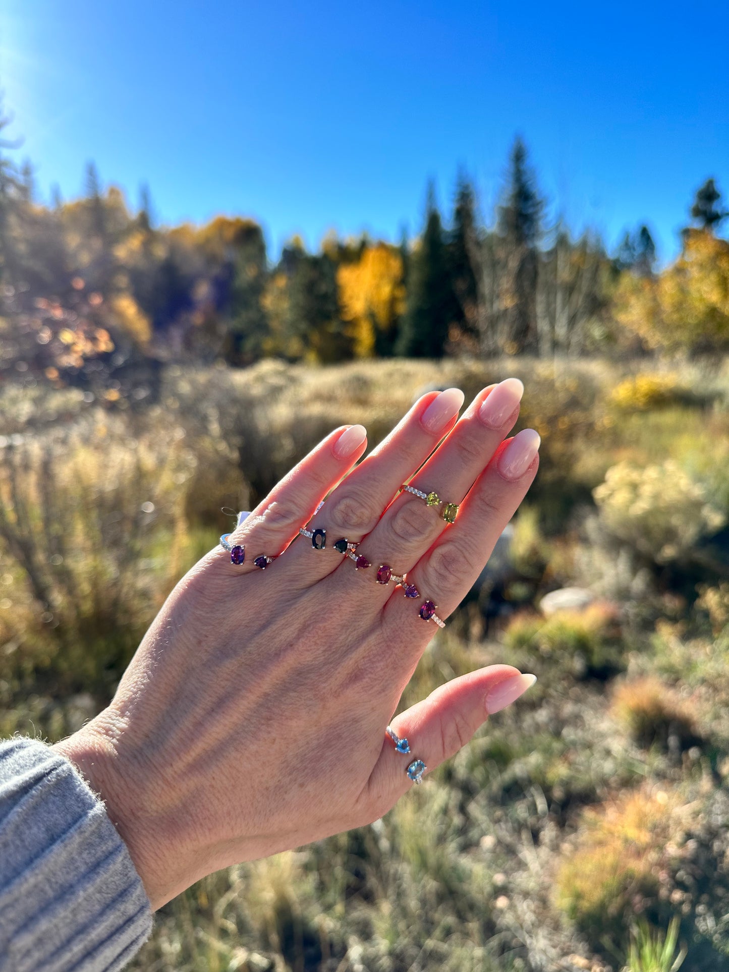 Amethyst and Diamond U Shape Ring - Three